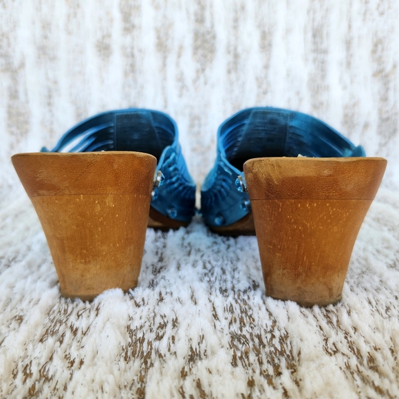 Bridget Shuster "Abba" Metallic Leather Clog Mules Blue Wood | Women's Size 9M - Picture 4 of 13